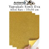 Artlantis Altın Sarı Yapışkanlı Simli Eva 35X50 cm 3 Adet Simli Yapışkanlı Eva Süngeri Okul Kreş Anasınıfı Elişi Etkinlikleri Hobi - Altın Sarısı - Standart