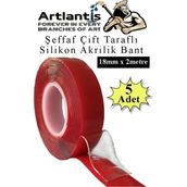 Artlantis Çift Taraflı Bant Silikonlu Süper Güçlü Çivisiz Montaj Bandı 5 Adet 18MM x 2 Metre Extra Yüksek Mukavemetli - Şeffaf - Standart