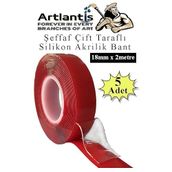 Artlantis Çift Taraflı Bant Silikonlu Süper Güçlü Çivisiz Montaj Bandı 5 Adet 18mm x 2 metre Extra Yüksek Mukavemetli