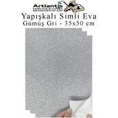 Artlantis Gümüş Gri Yapışkanlı Simli Eva 35X50 cm 3 Adet Simli Yapışkanlı Eva Süngeri Okul Kreş Anasınıfı Elişi Etkinlikleri Hobi - Gümüş - Gri - Standart