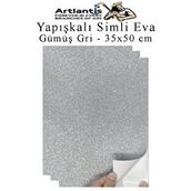Artlantis Gümüş Gri Yapışkanlı Simli Eva 35x50 cm 3 Adet Simli Yapışkanlı Eva Süngeri Okul Kreş Anasınıfı Elişi Etkinlikleri Hobi