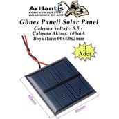 Artlantis Güneş Paneli Solar Panel 6x6 cm 5.5 Volt 100 Ma 3 Adet Güneş Enerjisi Okul Sınıf Deney Çalışmaları 60X60 mm - Siyah