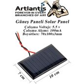 Artlantis Güneş Paneli Solar Panel 7X10 cm 5.5 Volt 100 Ma 1 Adet Güneş Enerjisi Okul Sınıf Deney Çalışmaları - Siyah