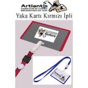Artlantis Kırmızı İpli Yaka Kartı 10 Adet Ayarlanabilir Boyuna Asma Kimlik Koruyuculu PVC Kırmızı Yaka Kartlığı Seyehat Ofis Okul