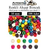 Artlantis Renkli Ahşap Boncuk 10 mm 100 Adet Renkli Tahta Boncuk El Işi Okul Öncesi Kreş Anasınıfı Proje Tasarım Ödev Elişi - Çok Renkli - Standart - 10mm