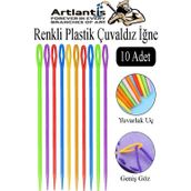 Artlantis Renkli Plastik Çuvaldız Yün İğnesi 24 cm 10 Adet Plastik Dikiş İğnesi Yün Örgü Dikme İplik İğne Dokuma İğnesi