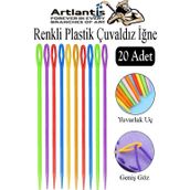 Artlantis Renkli Plastik Çuvaldız Yün İğnesi 24 cm 20 Adet Plastik Dikiş İğnesi Yün Örgü Dikme İplik İğne Dokuma İğnesi