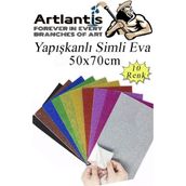 Artlantis Simli Yapışkanlı Eva 50X70 cm 10 Renk 1 Paket Simli Yapışkanlı Eva Süngeri 10'lu Okul Kreş Anasınıfı Elişi Etkinlikleri - Renkli - Standart - 50x70cm