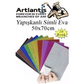 Artlantis Simli Yapışkanlı Eva 50x70 cm 10 Renk 1 Paket Simli Yapışkanlı Eva Süngeri 10'lu Okul Kreş Anasınıfı Elişi Etkinlikleri