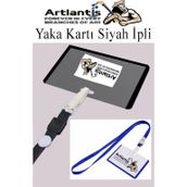 Artlantis Siyah İpli Yaka Kartı 10 Adet Ayarlanabilir Boyuna Asma Kimlik Koruyuculu PVC Siyah Yaka Kartlığı Seyehat Ofis Okul Büro