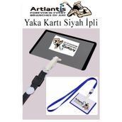 Artlantis Siyah İpli Yaka Kartı 25 Adet Ayarlanabilir Boyuna Asma Kimlik Koruyuculu PVC Siyah Yaka Kartlığı Se