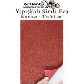 Artlantis Yapışkanlı Simli Eva 35x50 cm 1 Adet Simli Yapışkanlı Eva Süngeri Okul Kreş Anasınıfı Elişi Etkinlikleri Hobi Kırmızı