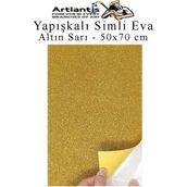 Artlantis Yapışkanlı Simli Eva 50x70 cm 1 Adet Simli Yapışkanlı Eva Süngeri Okul Kreş Anasınıfı Elişi Etkinlikleri Hobi Altın Sarı
