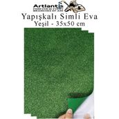 Artlantis Yeşil Yapışkanlı Simli Eva 35X50 cm 3 Adet Simli Yapışkanlı Eva Süngeri Okul Kreş Anasınıfı Elişi Etkinlikleri Hobi - Standart
