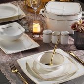 Aryıldız Bone Square Line Gold 12 Kişilik 60 Parça Yemek Takımı