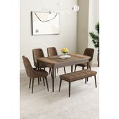 Asaella Mobilya Mabel Barok Desen 80X132 Açılabilir Yemek Odası Takımı 4 Sandalye, 1 Bench - Kahverengi