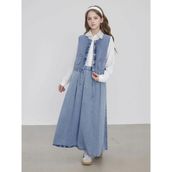 Asortix Kız Çocuk Denim Kumaş 3’lü Takım Kot Ceket Eetek Gömlek Tesettür SET-AÜT-0007 - 13 - 14 Yaş - Mavi