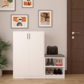 ASRA TREND Beyaz A-21 Modern Ayakkabılık ve Konforlu Suni Deri Puf Seti%100 MDFLAM