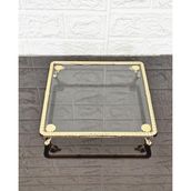 atabey home Cam Küçük Kare Servis Tabaği-Sunumluk-Söz Tepsisi-Sunum Tepsisi-Döküm Gold Çerçeve Ve 4 Ayakli 22Cm