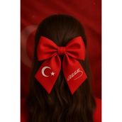 Atatürk Imzalı Türk Bayraklı Kumaş Saç Tokası | 29 Ekim, 10 Kasım, 23 Nisan, 19 Mayıs Özel