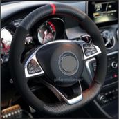 Audi A5 Dikmeli Direksiyon Kılıfı Alkantra Karbon Kırmızı Yüzüklü