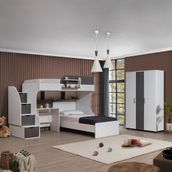 Aura Genç/çocuk Odası Takımı - Aura Ranza Karyola Masa 3 Kapaklı Dolap - 90 x 200 cm - Antrasit - Beyaz