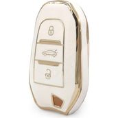 Autohan Keys Peugeot 208, 308, 508, 2008, 3008, 5008 ve Rifter Modelleri Için Nano Anahtar Kılıfı - Beyaz - Altın