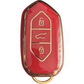 Autohan Keys Togg T10X 3 Tuşlu Smart Nano Koruma Anahtar Kılıfı Kırmızı Altın Gold Renk Yüksek Kalite - Kırmızı - Altın