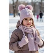 Aware Time 4-8 Yaş Kız Çocuk Aksesuarlı İçi Polarlı Atkı Bere Eldiven 3'lü Takım