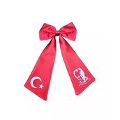 Ay Yıldız Atatürk Baskılı Fiyonklu Kırmızı Saç Tokası