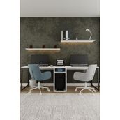 Aymobsan Twin 2 Kişilik Raflı Çalışma Masası Ofis Bilgisayar Masası - Beyaz - 240 X 74 cm