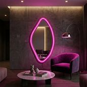 Aypars Atölye Pembe Mdf Çerçeveli Led Ayna – Işıklı, Modern Ve Dekoratif Duvar Aynası