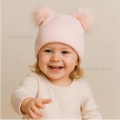 Ayrex Myzi Store Çocuk Bebek Çift Ponponlu Kışlık Triko Bere – Kız Çocuk Şapka (1-7 Yaş) - Genel