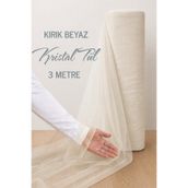 AZRA KINA Kırık Beyaz Süsleme Tülü, 3 METRE, Nişan Tülü Bohça Tülü, Gelin Damat Düğün Konvoy Kapı Valiz Süsleme, EKRU Kristal Tül, Hediye Süsü, 300 cm