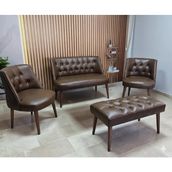 Azra Mobilya Milano Çay Seti Koltuk Takımı - Ofis Takımı - Deri Kumaş - 2+1+1+Bench - Acı Kahve - Acı Kahverengi