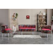 Azra Mobilya Sydney Modern Çay Seti Koltuk Takımı | Modern | Patchwork Kumaş | Fuşya - Çok Renkli