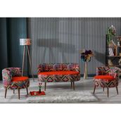 Azra Mobilya Sydney Modern Çay Seti Koltuk Takımı | Modern | Patchwork Kumaş | Turuncu - Çok Renkli