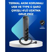 Azrlya Akıllı Akım Dengelemeli 4’lü Çoklu Priz Type-C ve USB Çıkışlı - Lisinya
