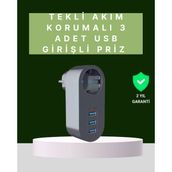 Azrlya Termal Akım Korumalı 3 Usb'li Güvenli Priz – Akıllı Akım Dengeleme - Lisinya