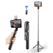 Azurtech Tripod Kablosuz Selfie Çubuğu, Bluetooth Kamera, Tripod Standı - Siyah