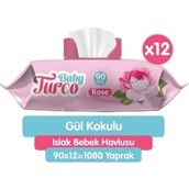 Baby Turco 12x90 Adet Gül Kokulu Bebek Islak Mendil