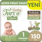 Baby Turco Doğadan Pofuduk No:1 Yenidoğan 150 Adet Bebek Bezi