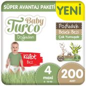 Baby Turco Doğadan Pofuduk No:4 Maxi 200 Adet Külot Bebek Bezi
