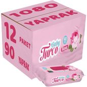 Baby Turco Gül Rose Plastik Kapaklı 12x90 Yaprak Islak Havlu Mendil