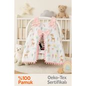 Babycitytr Müslin Puset Örtüsü %100 Pamuk, OEKO-TEX Sertifikalı, Desenli, Fiyonklu Ponponlu