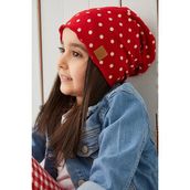 Babygiz Kırmızı Beyaz Puantiye Kız Çocuk Bebek Şapka Bere Yumuşak Pamuklu Penye - Kırmızı - Beyaz - 10 - 14 Yaş