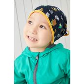 Babygiz Pamuklu, Çift Katlı, Yumuşak, Penye, Lacivert-sarı Figürlü Erkek Çocuk Bebek Bere El Yapımı Yerli