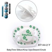BabyTime 6-18 Ay Silikon Kiraz Uçlu Mat Gövdeli Desenli Emzik Yeşil