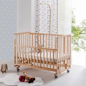 Babywho Bw 6050 - Tekerlekli Sallanır Sabitlenir Kademeli Anne Yanı Ahşap Bebek Beşik 70X130 - 80x95x135