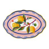 Baci Milano Dolce Vita Limon Desenli Oval Porselen Servis Tabağı 30X21 Cm